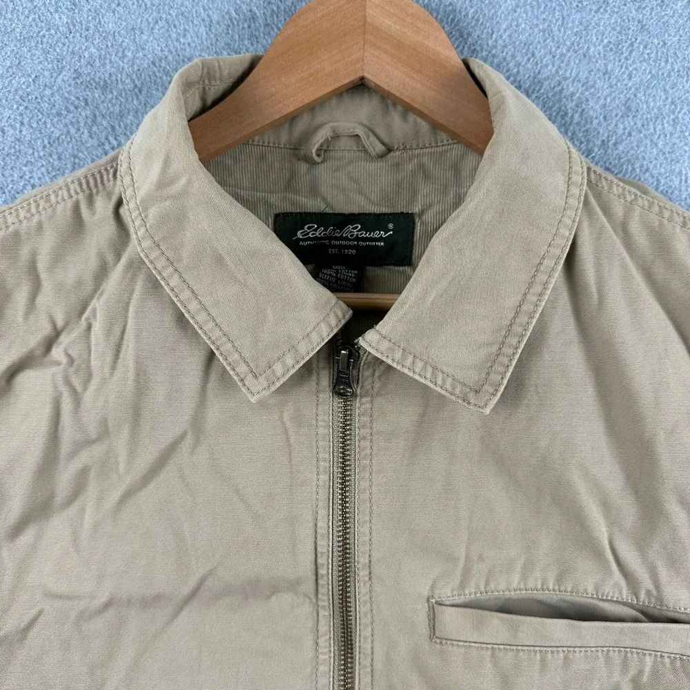 Eddie Bauer Jacket Mens L Tan‎ Canvas Full Zip Corduroy Lined Workwear Outdoor